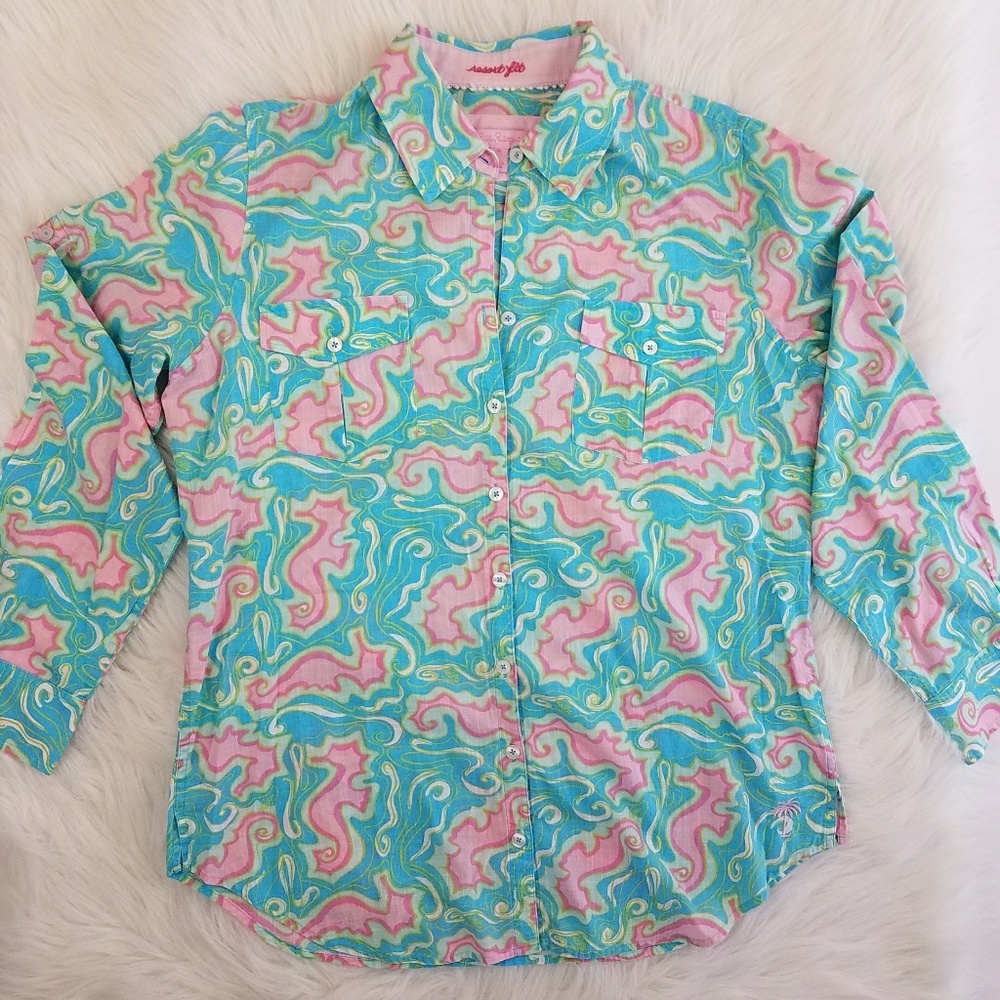Lilly Pulitzer Seahorse Print Button Down Shirt
